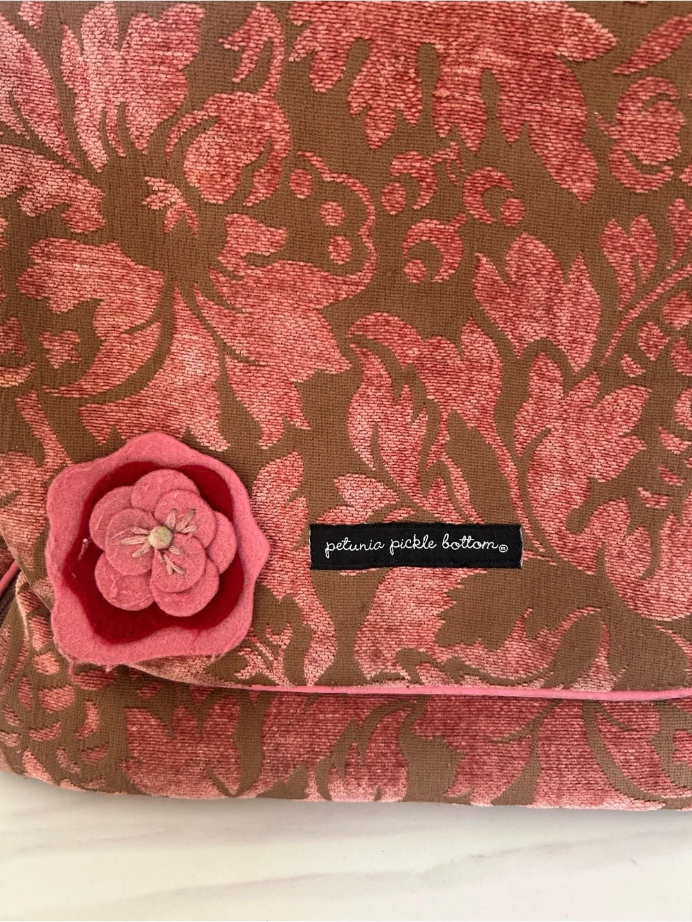 Petunia Pickle Bottom Coral Pink Floral Jacquard Baby Bag